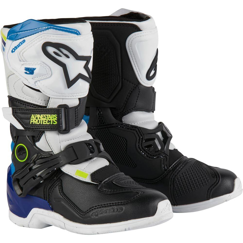 Alpinestars 2024 Tech 3S Kids Motocross Boots White Black Enamel Blue
